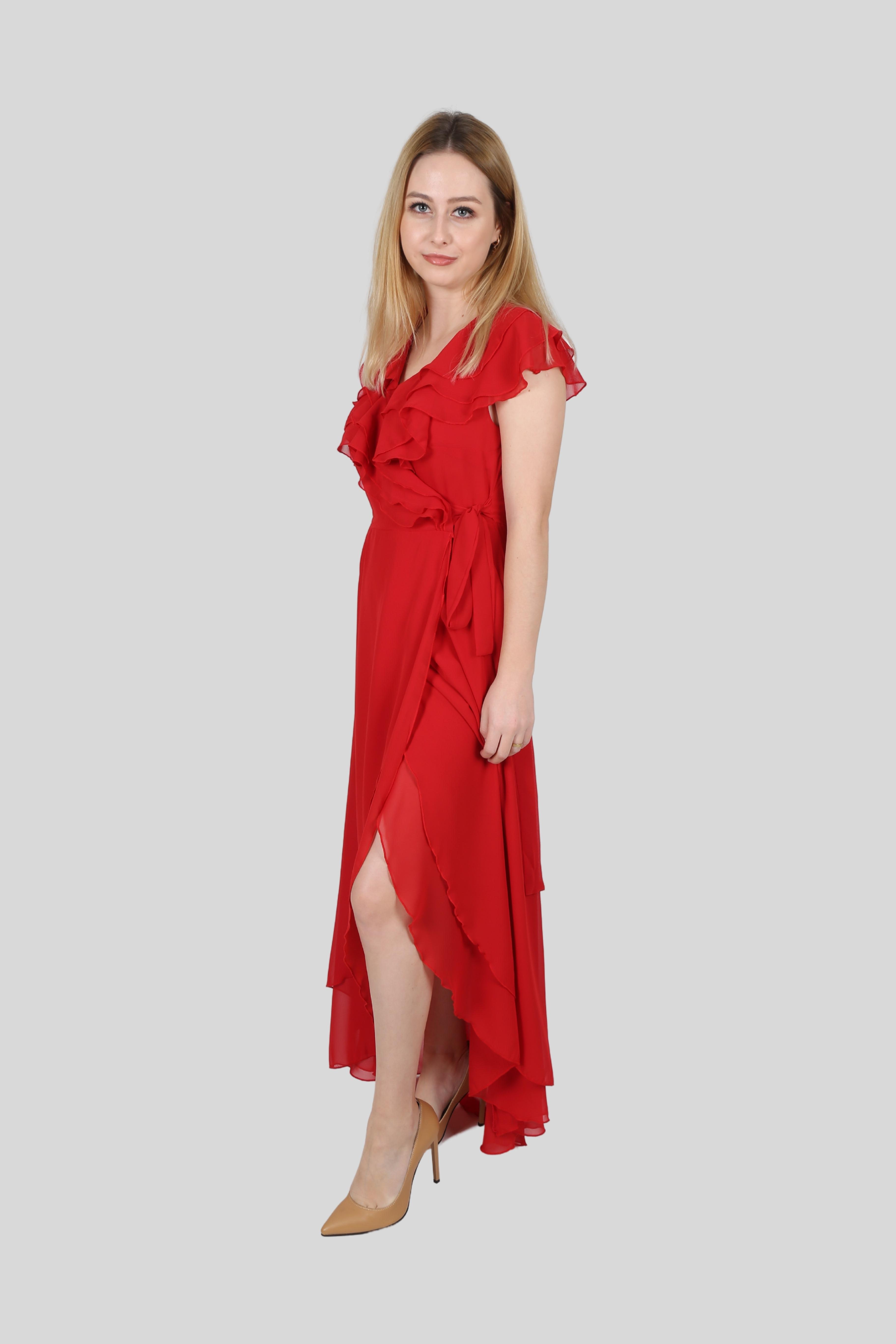 ANJELİCA ASİMETRİK ŞİFON ELBİSE (0136)